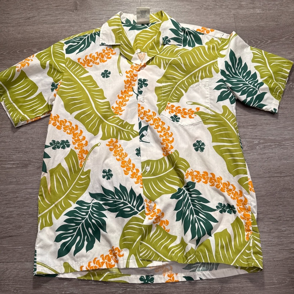 Vintage Winnie Fashion Shirt Mens Large Green Hawaiian Aloha Made in Hawaii‎ Y2K